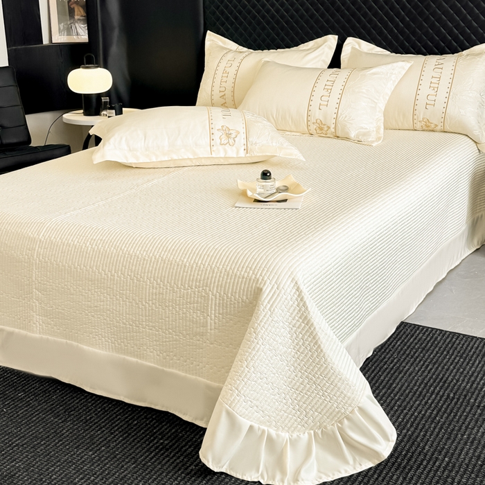 91家纺网 家纺一手货源 找家纺 首尔家纺 2026新款金丝立体浮雕提花水洗真丝天丝四件套 百合-米白