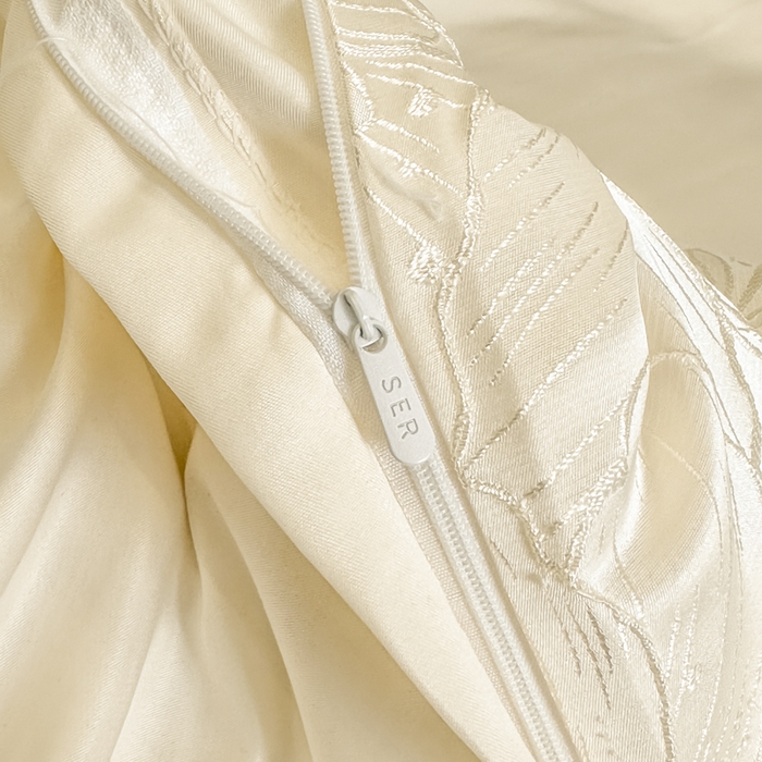 91家纺网 家纺一手货源 找家纺 首尔家纺 2026新款金丝立体浮雕提花水洗真丝天丝四件套 百合-米白