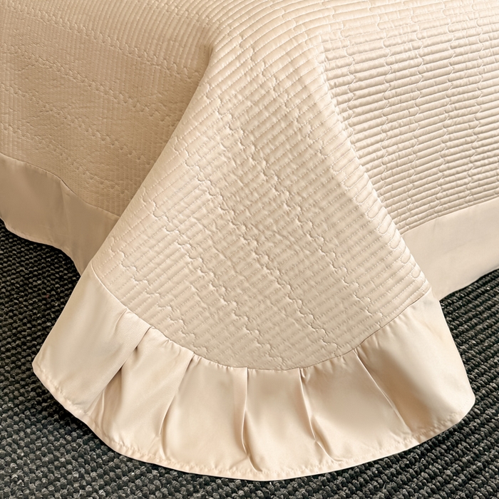 91家纺网 家纺一手货源 找家纺 首尔家纺 2026新款金丝立体浮雕提花水洗真丝天丝四件套 百合-香槟