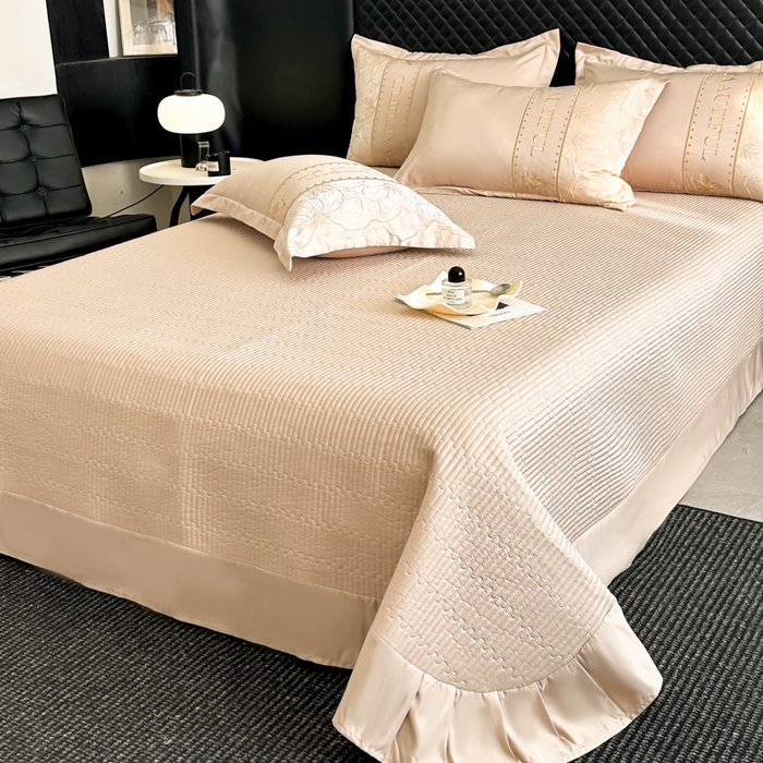 91家纺网 家纺一手货源 找家纺 首尔家纺 2026新款金丝立体浮雕提花水洗真丝天丝四件套 百合-香槟