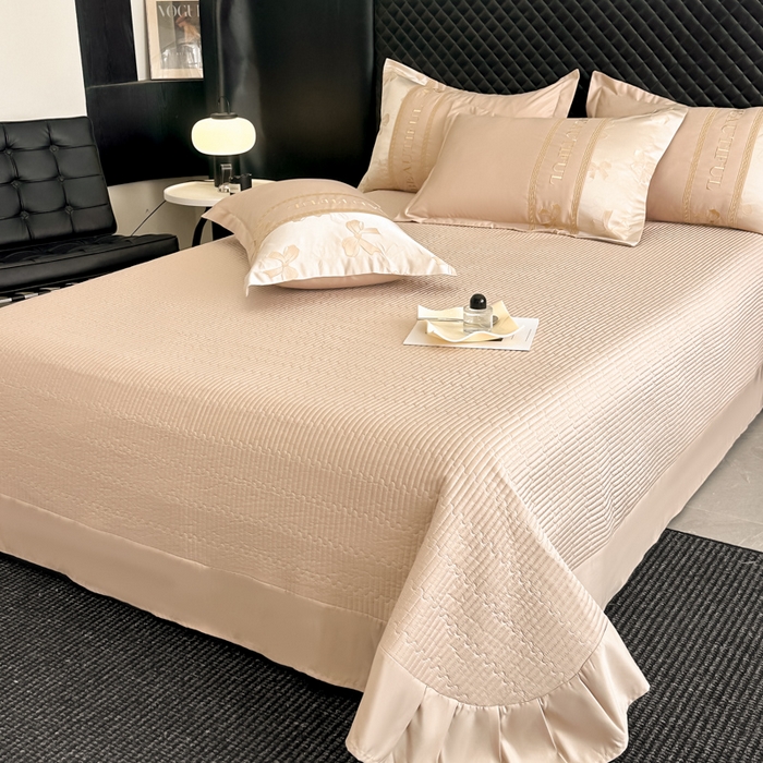 91家纺网 家纺一手货源 找家纺 首尔家纺 2026新款金丝立体浮雕提花水洗真丝天丝四件套 蝴蝶结-粉玉