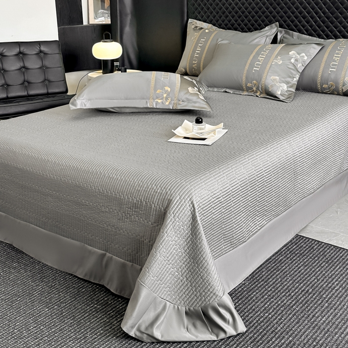 91家纺网 家纺一手货源 找家纺 首尔家纺 2026新款金丝立体浮雕提花水洗真丝天丝四件套 蝴蝶结-深灰