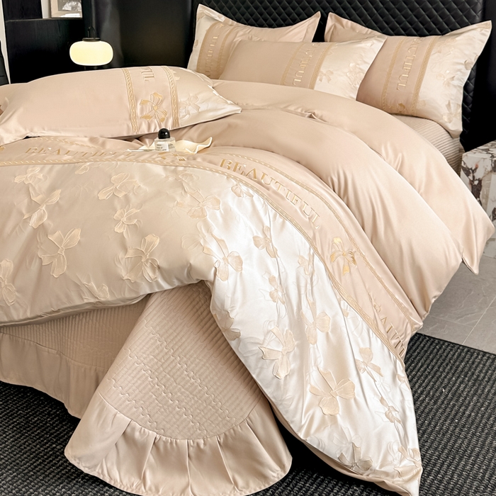 91家纺网 家纺一手货源 找家纺 （总）首尔家纺 2026新款金丝立体浮雕提花水洗真丝天丝床盖款四件套