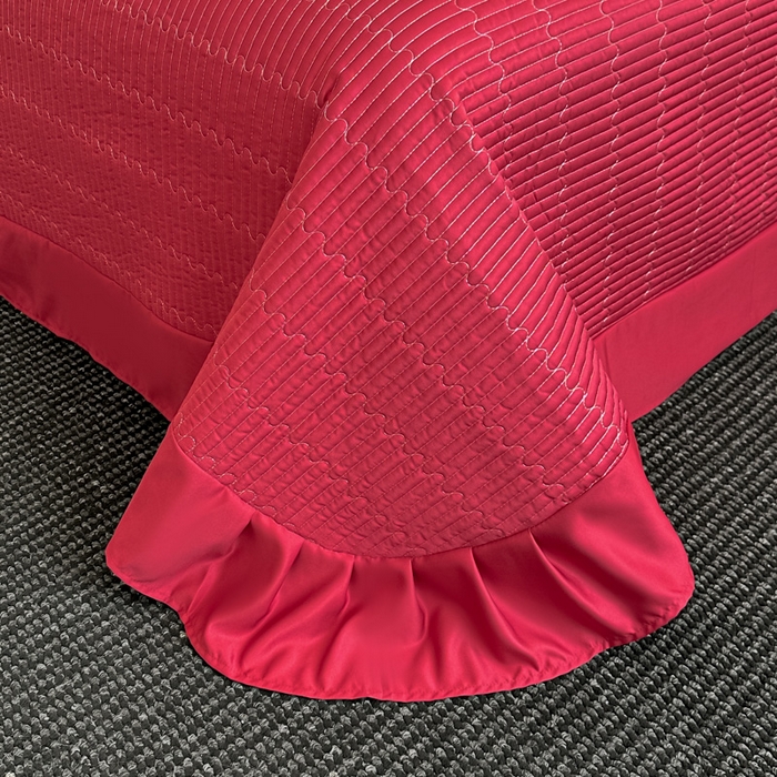 91家纺网 家纺一手货源 找家纺 首尔家纺 2026新款金丝立体浮雕提花水洗真丝天丝床盖款四件套 百合-大红