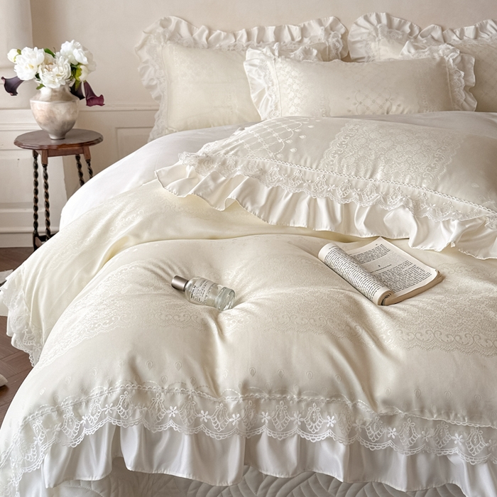 91家纺网 家纺一手货源 找家纺 （总）首尔家纺 2026新款花边蕾丝提花水洗真丝天丝四件套