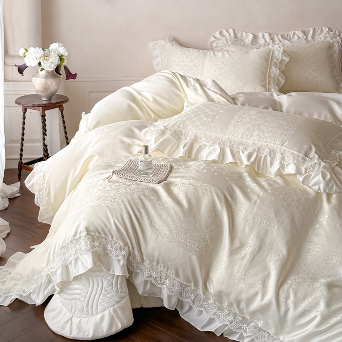 91家纺网 家纺一手货源 找家纺 （总）首尔家纺 2026新款花边蕾丝提花水洗真丝天丝四件套