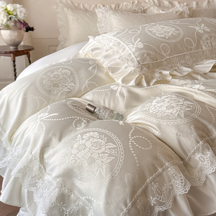 91家纺网 家纺一手货源 找家纺 （总）首尔家纺 2026新款花边蕾丝提花水洗真丝天丝四件套