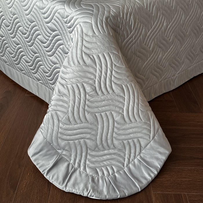 91家纺网 家纺一手货源 找家纺 首尔家纺 2026新款花边蕾丝提花水洗真丝天丝四件套 浮生若梦-浅云灰