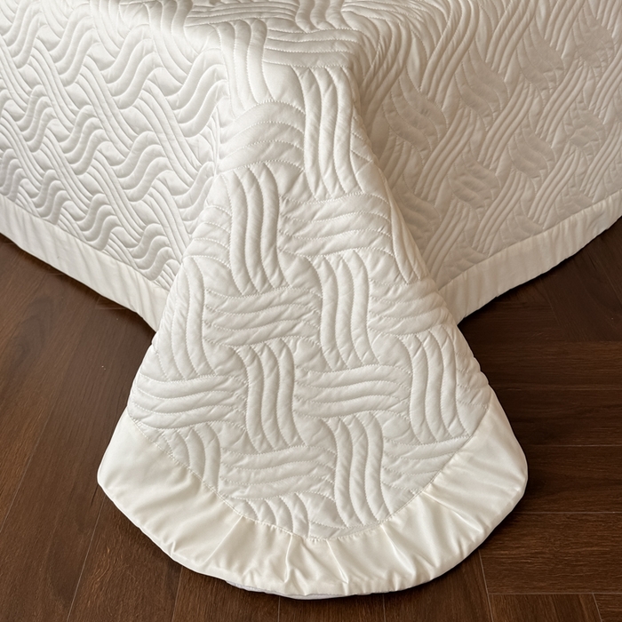 91家纺网 家纺一手货源 找家纺 首尔家纺 2026新款花边蕾丝提花水洗真丝天丝四件套 秘境-米白