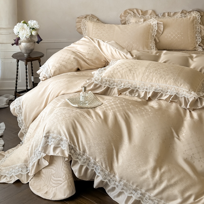 91家纺网 家纺一手货源 找家纺 （总）首尔家纺 2026新款花边蕾丝提花水洗真丝天丝床盖款四件套