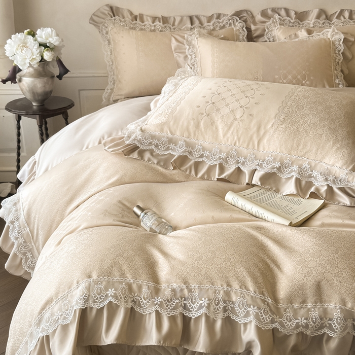 91家纺网 家纺一手货源 找家纺 （总）首尔家纺 2026新款花边蕾丝提花水洗真丝天丝床盖款四件套