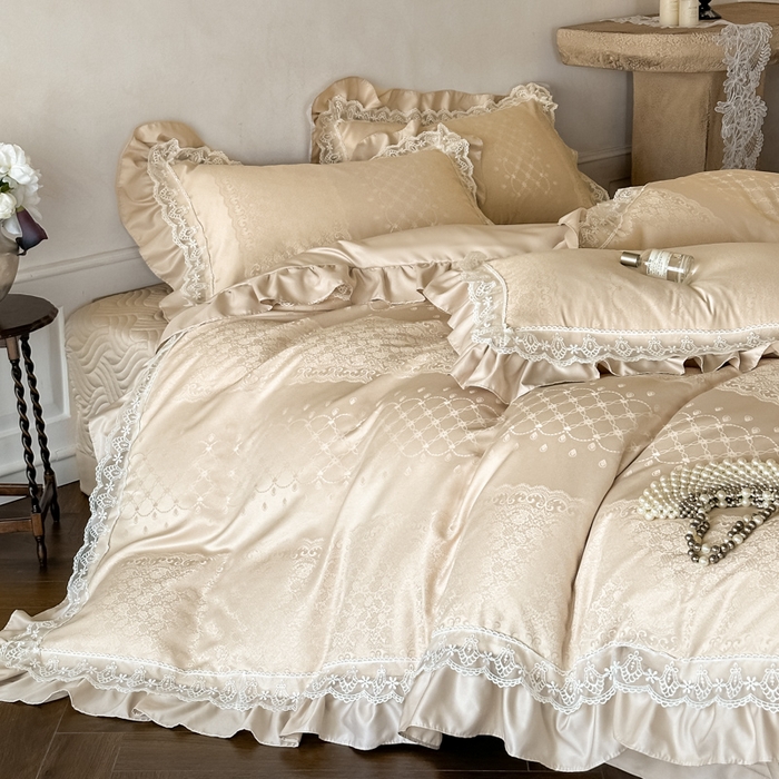 91家纺网 家纺一手货源 找家纺 （总）首尔家纺 2026新款花边蕾丝提花水洗真丝天丝床盖款四件套