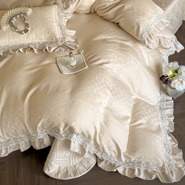 91家纺网 家纺一手货源 找家纺 （总）首尔家纺 2026新款花边蕾丝提花水洗真丝天丝床盖款四件套