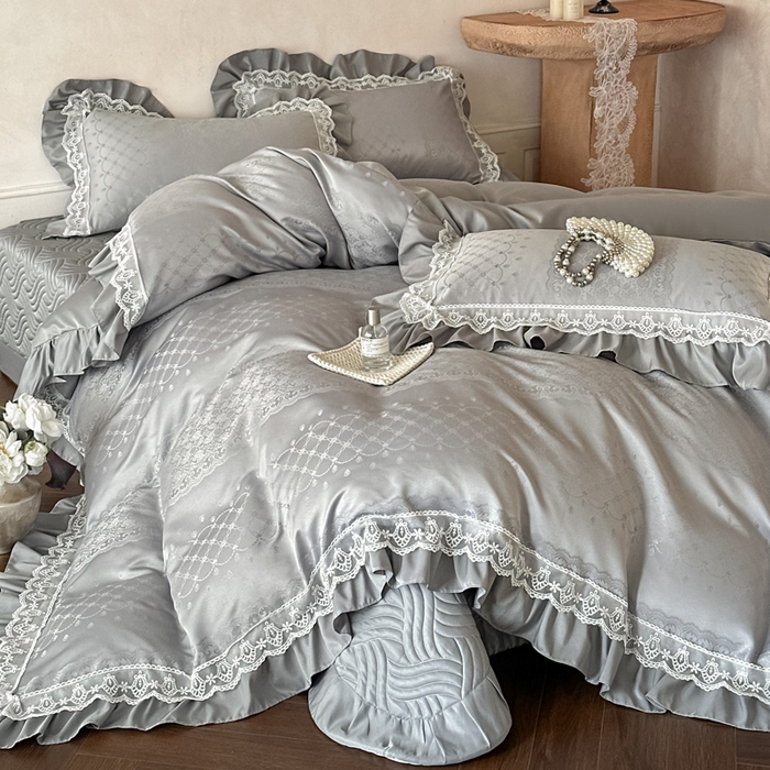 91家纺网 家纺一手货源 找家纺 （总）首尔家纺 2026新款花边蕾丝提花水洗真丝天丝床盖款四件套