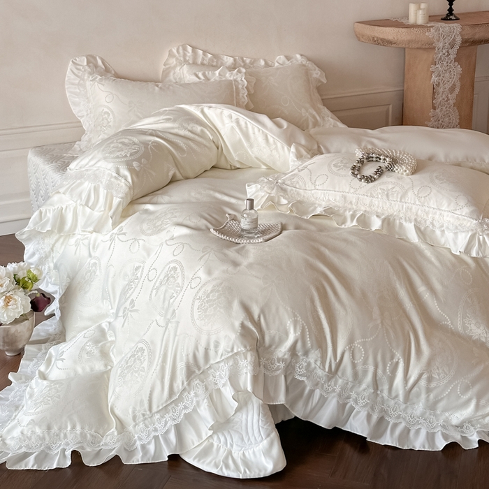 91家纺网 家纺一手货源 找家纺 （总）首尔家纺 2026新款花边蕾丝提花水洗真丝天丝床盖款四件套