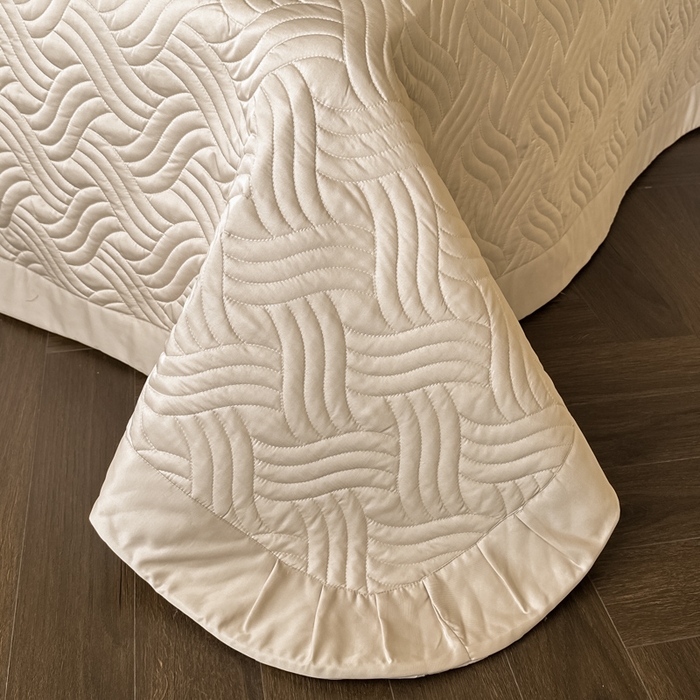 91家纺网 家纺一手货源 找家纺 首尔家纺 2026新款花边蕾丝提花水洗真丝天丝床盖款四件套 浮生若梦-香槟