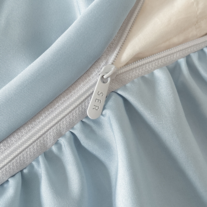 91家纺网 家纺一手货源 找家纺 首尔家纺 2026新款花边蕾丝提花水洗真丝天丝床盖款四件套 秘境-天蓝