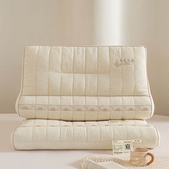 91家纺网 家纺一手货源 找家纺 （总）昕科 2026新款亚麻乌木沉香蚕丝牵引枕沉香包气味颈椎枕芯棉麻枕头