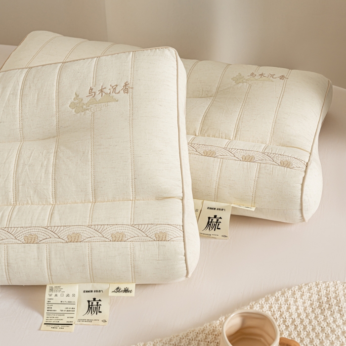 91家纺网 家纺一手货源 找家纺 （总）昕科 2026新款亚麻乌木沉香蚕丝牵引枕沉香包气味颈椎枕芯棉麻枕头