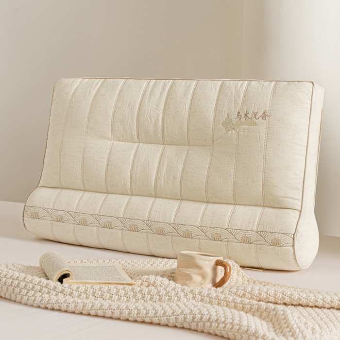 91家纺网 家纺一手货源 找家纺 （总）昕科 2026新款亚麻乌木沉香蚕丝牵引枕沉香包气味颈椎枕芯棉麻枕头