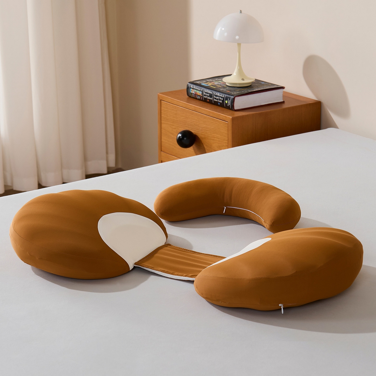 91家纺网 家纺一手货源 找家纺 昕科 2026新款贝壳记忆棉孕妇腰靠枕-孕妇枕头宝宝趴睡枕芯 贝壳孕妇腰靠枕-焦糖色