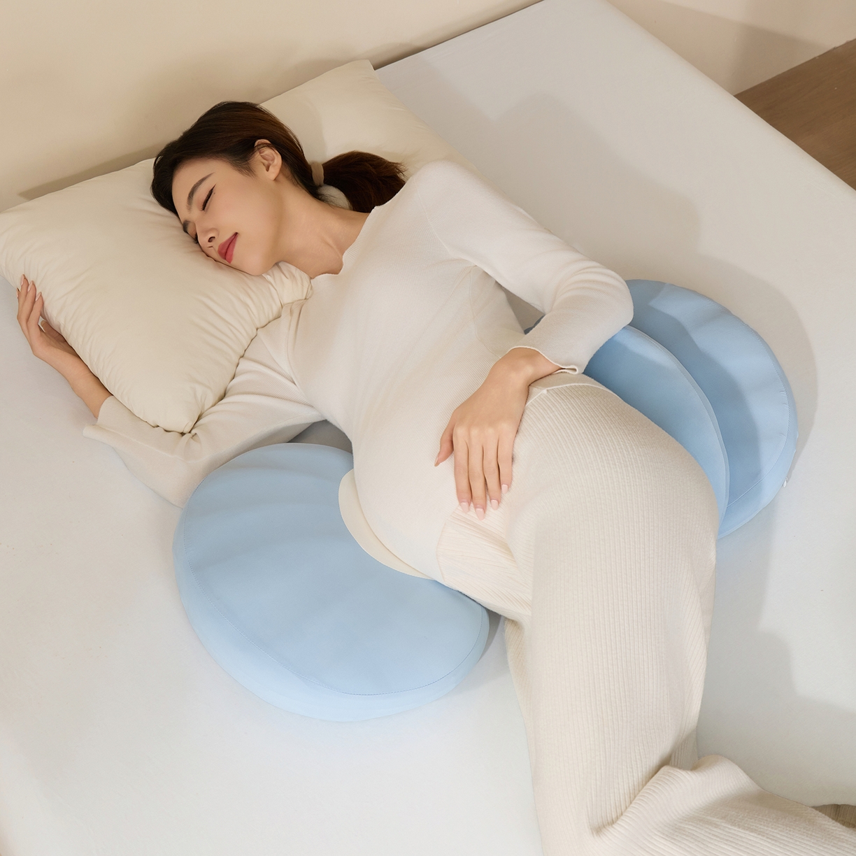 91家纺网 家纺一手货源 找家纺 昕科 2026新款贝壳记忆棉孕妇腰靠枕-孕妇枕头宝宝趴睡枕芯 贝壳孕妇腰靠枕-蓝色