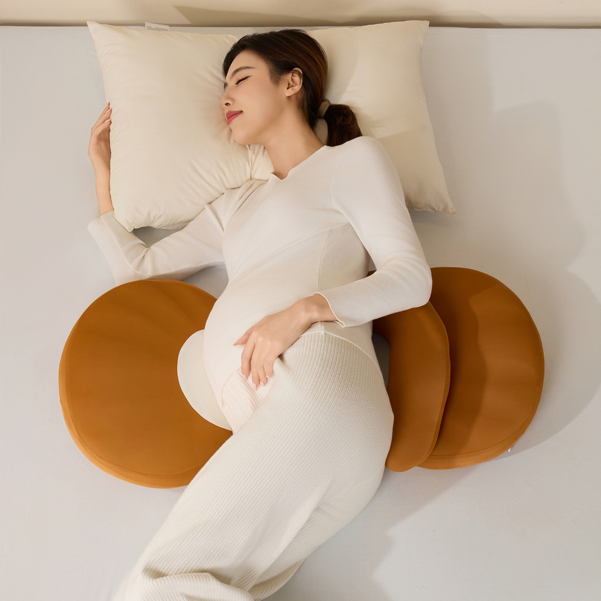 昕科 2026新款贝壳记忆棉孕妇腰靠枕-孕妇枕头宝宝趴睡枕芯 贝壳孕妇腰靠枕-焦糖色