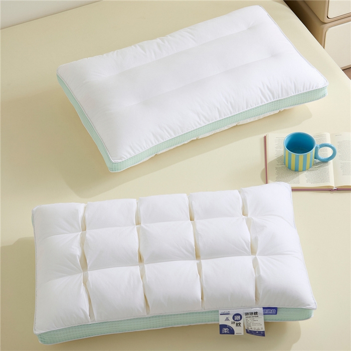 91家纺网 家纺一手货源 找家纺 （总）昕科 2026新款全棉立体绿泡泡枕-纯棉格子面包枕头枕芯