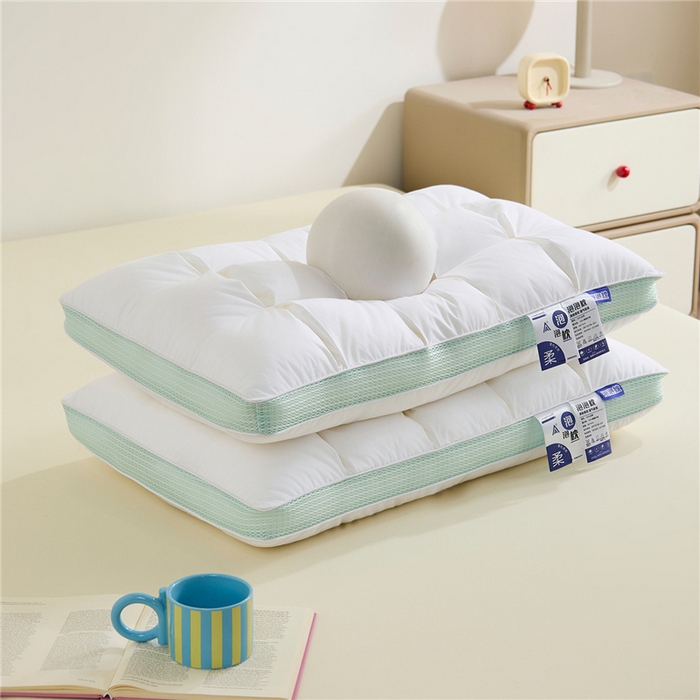 91家纺网 家纺一手货源 找家纺 （总）昕科 2026新款全棉立体绿泡泡枕-纯棉格子面包枕头枕芯