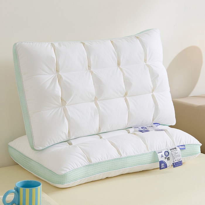 91家纺网 家纺一手货源 找家纺 （总）昕科 2026新款全棉立体绿泡泡枕-纯棉格子面包枕头枕芯