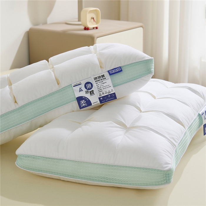 91家纺网 家纺一手货源 找家纺 （总）昕科 2026新款全棉立体绿泡泡枕-纯棉格子面包枕头枕芯