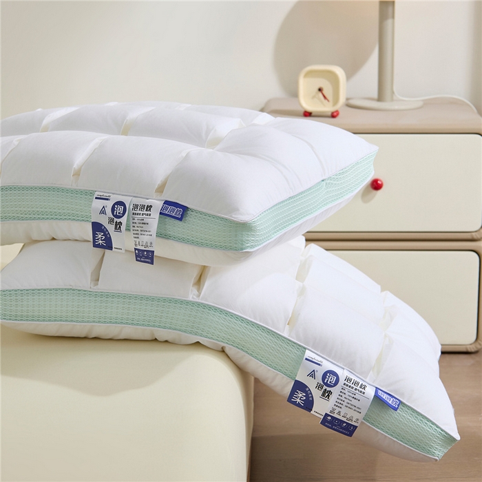 91家纺网 家纺一手货源 找家纺 （总）昕科 2026新款全棉立体绿泡泡枕-纯棉格子面包枕头枕芯