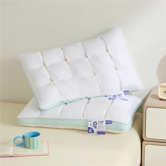 91家纺网 家纺一手货源 找家纺 （总）昕科 2026新款全棉立体绿泡泡枕-纯棉格子面包枕头枕芯