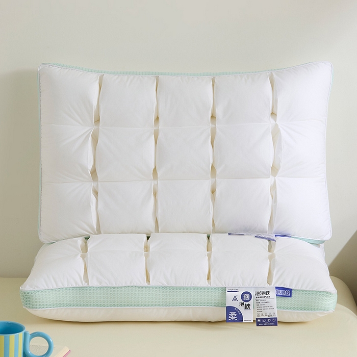 91家纺网 家纺一手货源 找家纺 （总）昕科 2026新款全棉立体绿泡泡枕-纯棉格子面包枕头枕芯