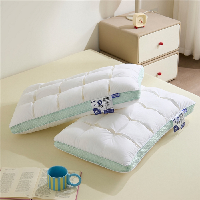 91家纺网 家纺一手货源 找家纺 （总）昕科 2026新款全棉立体绿泡泡枕-纯棉格子面包枕头枕芯