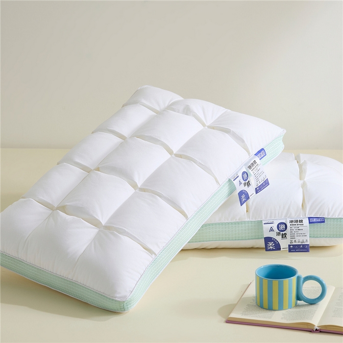 91家纺网 家纺一手货源 找家纺 （总）昕科 2026新款全棉立体绿泡泡枕-纯棉格子面包枕头枕芯