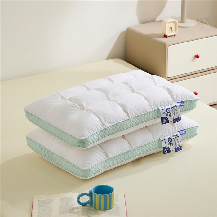 91家纺网 家纺一手货源 找家纺 （总）昕科 2026新款全棉立体绿泡泡枕-纯棉格子面包枕头枕芯