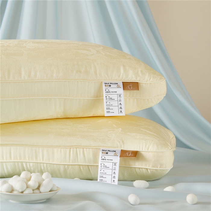 91家纺网 家纺一手货源 找家纺 （总）昕科 2026新款软黄金蚕丝枕-桑蚕丝枕芯提花蚕丝枕头