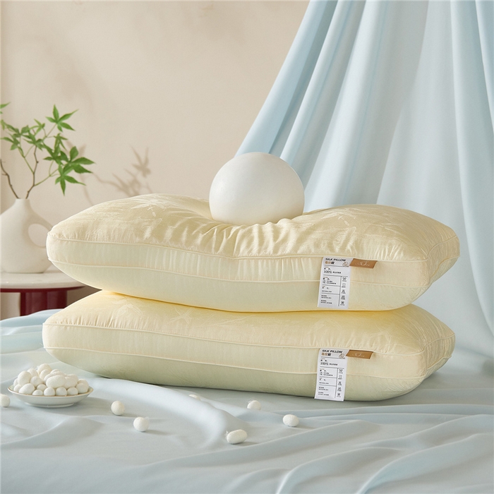 91家纺网 家纺一手货源 找家纺 （总）昕科 2026新款软黄金蚕丝枕-桑蚕丝枕芯提花蚕丝枕头
