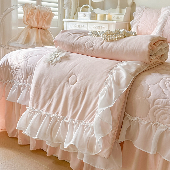 91家纺网 家纺一手货源 找家纺 （总）网红馆（ck家纺） 2026春夏新款韩系巴黎纱夏被夏凉被空调被床盖四件套-曼塔玫瑰