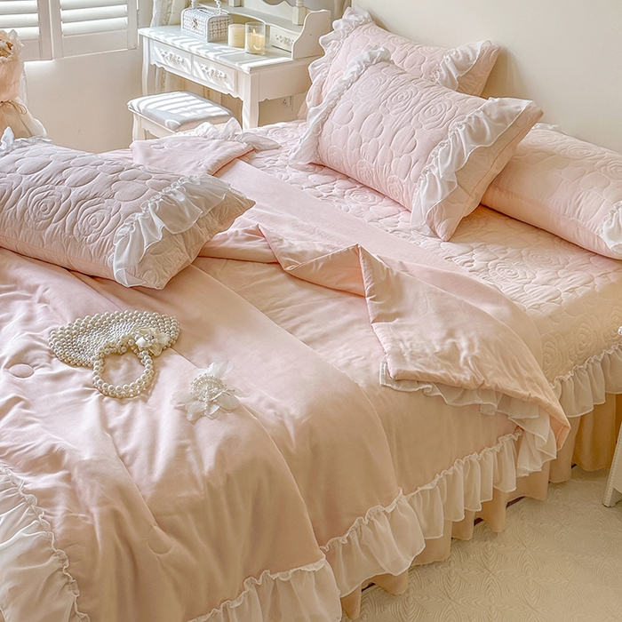 91家纺网 家纺一手货源 找家纺 网红馆（ck家纺） 2026春夏新款韩系巴黎纱夏被夏凉被空调被床盖四件套-曼塔玫瑰 曼塔玫瑰-粉色