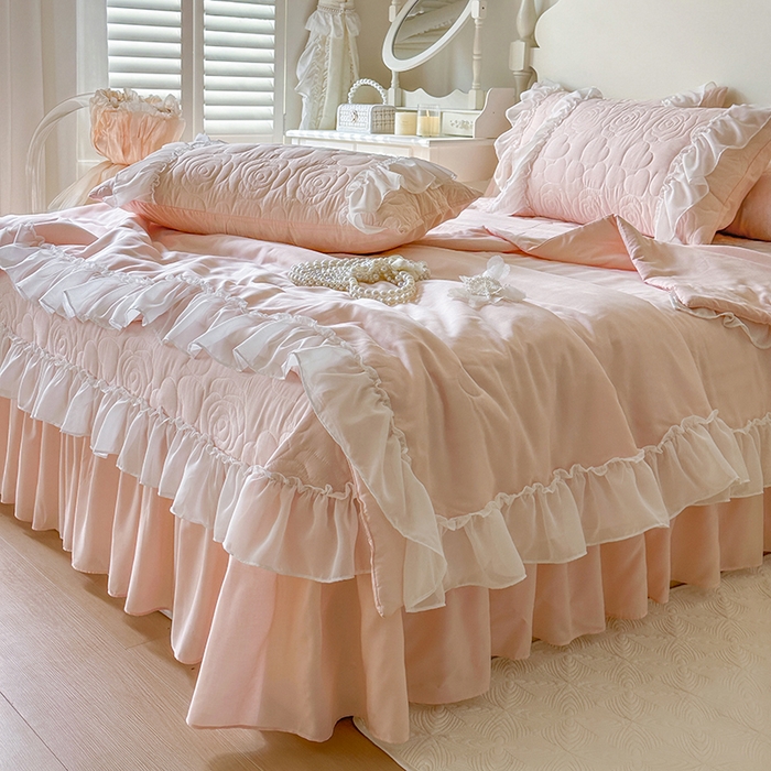 91家纺网 家纺一手货源 找家纺 网红馆（ck家纺） 2026春夏新款韩系巴黎纱夏被夏凉被空调被床盖四件套-曼塔玫瑰 曼塔玫瑰-粉色