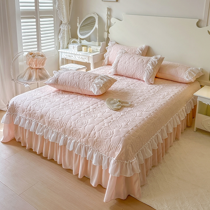 91家纺网 家纺一手货源 找家纺 网红馆（ck家纺） 2026春夏新款韩系巴黎纱夏被夏凉被空调被床盖四件套-曼塔玫瑰 曼塔玫瑰-粉色