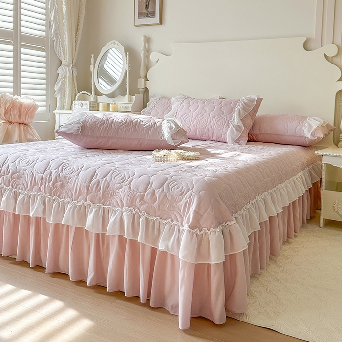 91家纺网 家纺一手货源 找家纺 网红馆（ck家纺） 2026春夏新款韩系巴黎纱夏被夏凉被空调被床盖四件套-曼塔玫瑰 曼塔玫瑰-藕色