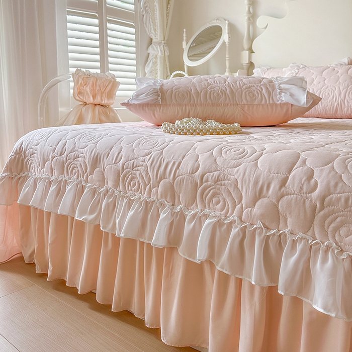 91家纺网 家纺一手货源 找家纺 网红馆（ck家纺） 2026春夏新款韩系巴黎纱夏被夏凉被空调被床盖四件套-曼塔玫瑰 曼塔玫瑰-粉色