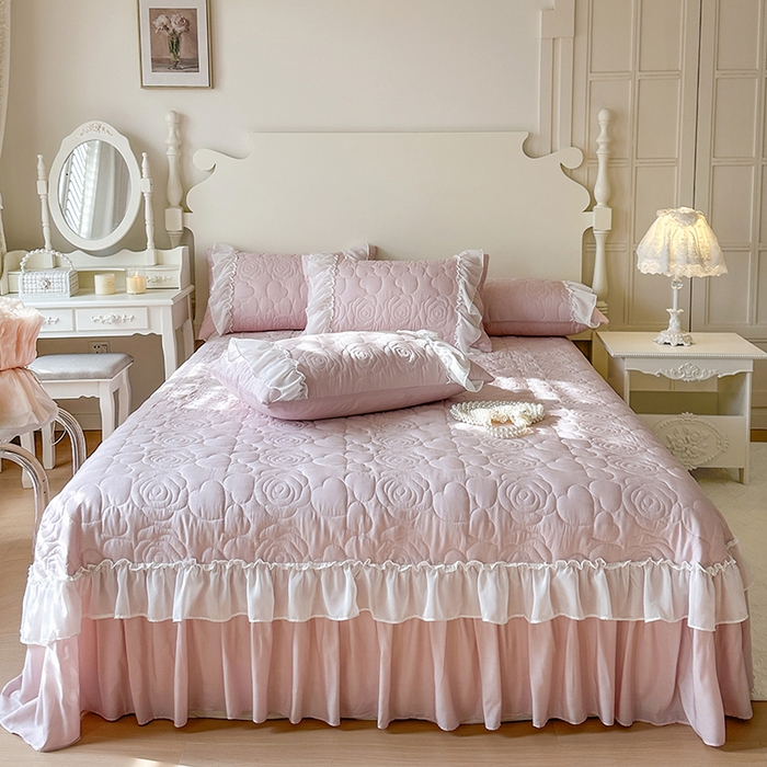 91家纺网 家纺一手货源 找家纺 网红馆（ck家纺） 2026春夏新款韩系巴黎纱夏被夏凉被空调被床盖四件套-曼塔玫瑰 曼塔玫瑰-藕色