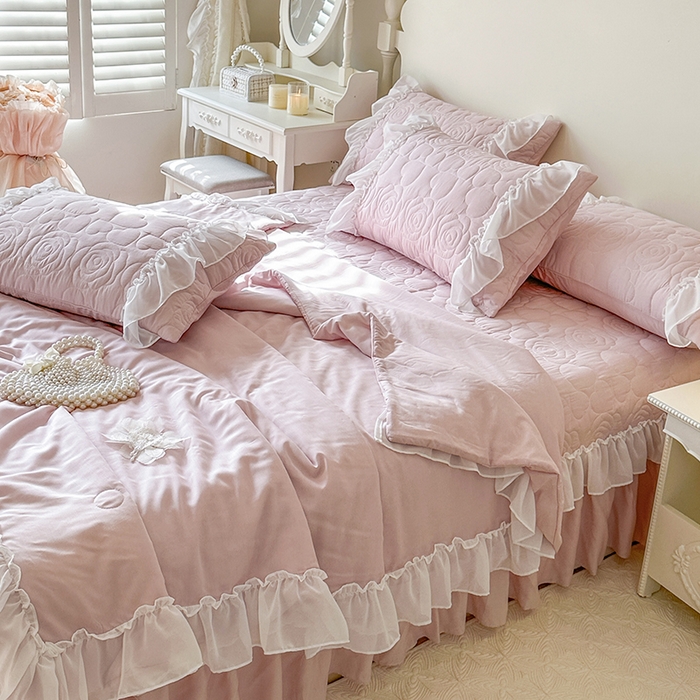 网红馆（ck家纺） 2026春夏新款韩系巴黎纱夏被夏凉被空调被床盖四件套-曼塔玫瑰 曼塔玫瑰-藕色