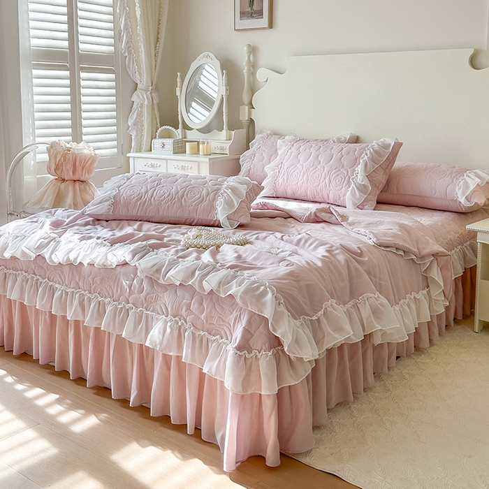 91家纺网 家纺一手货源 找家纺 网红馆（ck家纺） 2026春夏新款韩系巴黎纱夏被夏凉被空调被床盖四件套-曼塔玫瑰 曼塔玫瑰-藕色