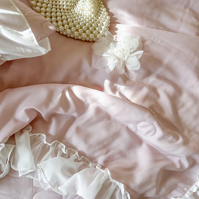 91家纺网 家纺一手货源 找家纺 网红馆（ck家纺） 2026春夏新款韩系巴黎纱夏被夏凉被空调被床盖四件套-曼塔玫瑰 曼塔玫瑰-藕色