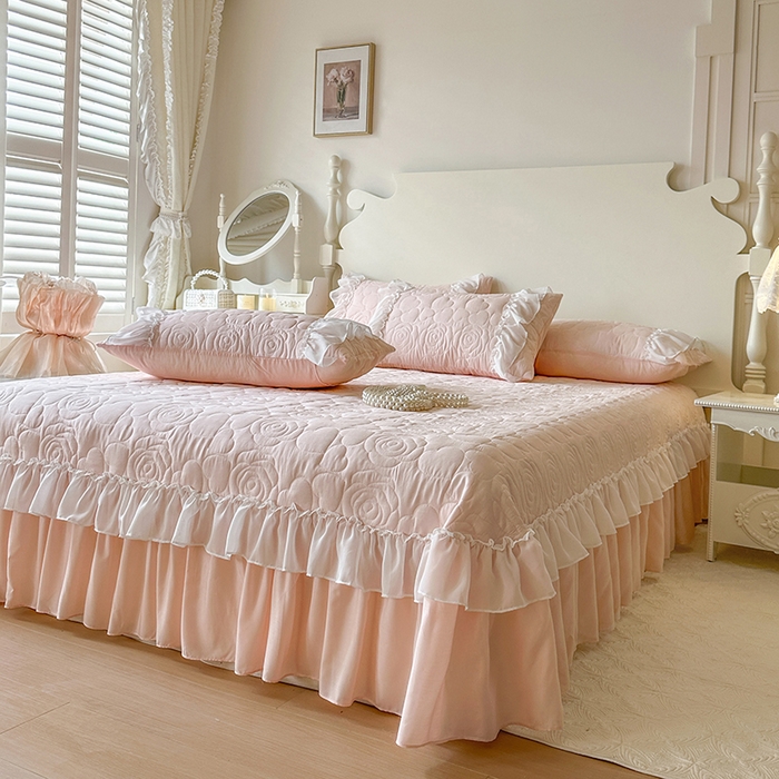 91家纺网 家纺一手货源 找家纺 网红馆（ck家纺） 2026春夏新款韩系巴黎纱夏被夏凉被空调被床盖四件套-曼塔玫瑰 曼塔玫瑰-粉色